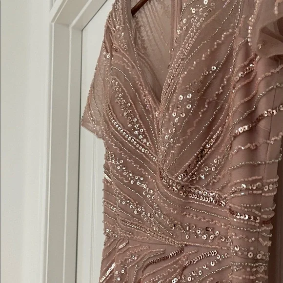 NWT $379 Xscape [ 6 ] V Neck Beaded Chiffon A Line Gown In Blush Pink - Picture 8 of 10